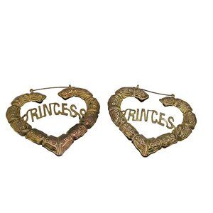 Chunky Princess Earrings Bamboo Thick Heart Shaped Hoop Dangle Fashion 2.5x3"